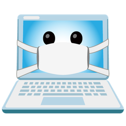 face with medical mask and laptop