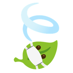 face with medical mask and leaf fluttering in wind