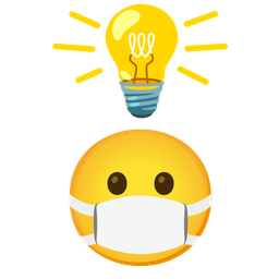 face with medical mask and light bulb