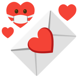 face with medical mask and love letter