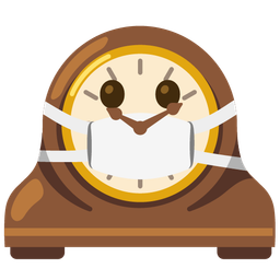 face with medical mask and mantelpiece clock