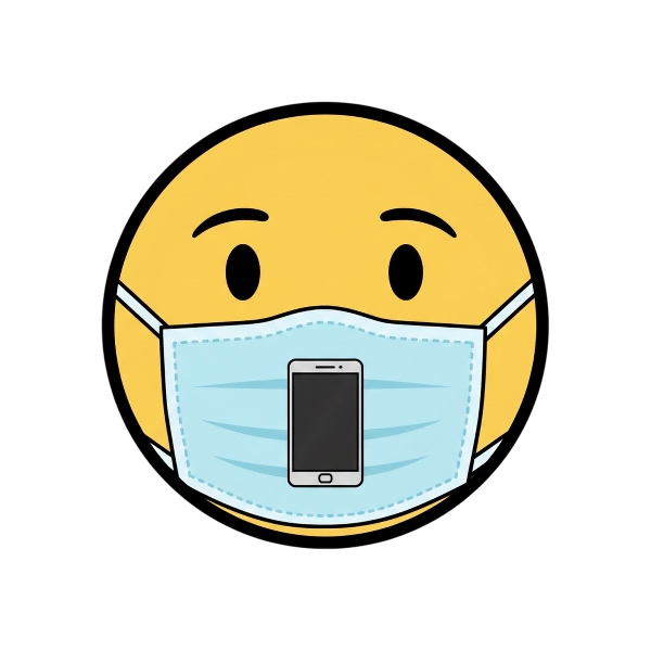Face with medical mask and Mobile phone