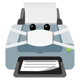 face with medical mask and printer