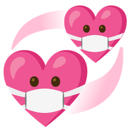 face with medical mask and revolving hearts