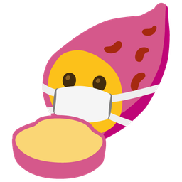 face with medical mask and roasted sweet potato