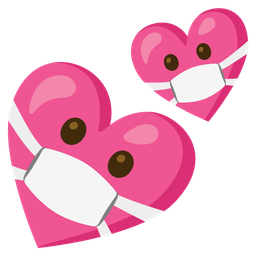 face with medical mask and two hearts