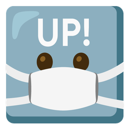 face with medical mask and UP! button