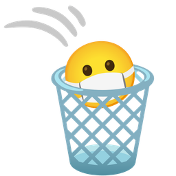 face with medical mask and wastebasket