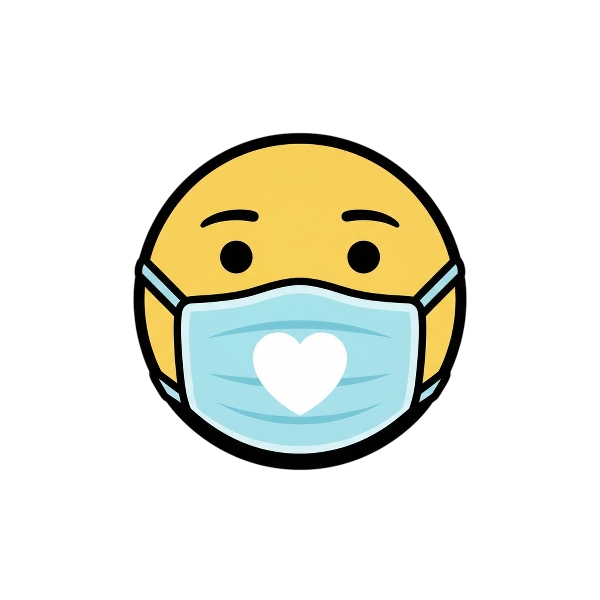 Face with medical mask and White heart