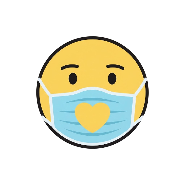Face with medical mask and Yellow heart