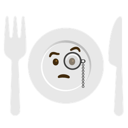 Face with monocle and Fork and knife with plate