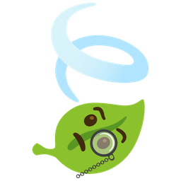 Face with monocle and Leaf fluttering in wind