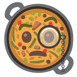 Face with monocle and Shallow pan of food