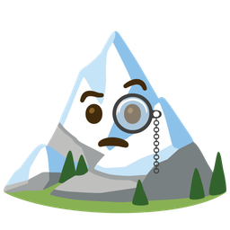 Face with monocle and Snow-capped mountain