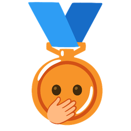 face with open eyes and hand over mouth and 3rd place medal
