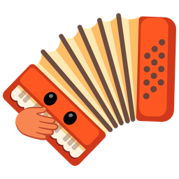 face with open eyes and hand over mouth and accordion