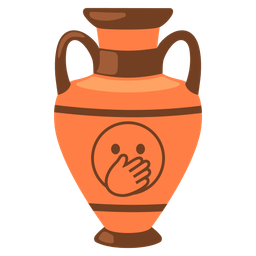 face with open eyes and hand over mouth and amphora