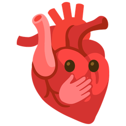 face with open eyes and hand over mouth and anatomical heart