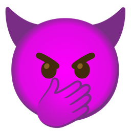 face with open eyes and hand over mouth and angry face with horns