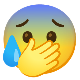 face with open eyes and hand over mouth and anxious face with sweat