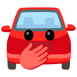 face with open eyes and hand over mouth and automobile