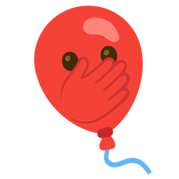 face with open eyes and hand over mouth and balloon