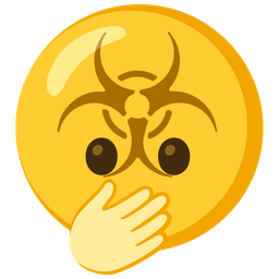 face with open eyes and hand over mouth and biohazard