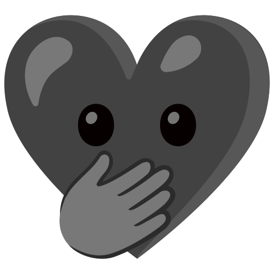 Face with open eyes and hand over mouth and Black heart