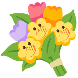 face with open eyes and hand over mouth and bouquet