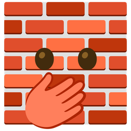 face with open eyes and hand over mouth and brick