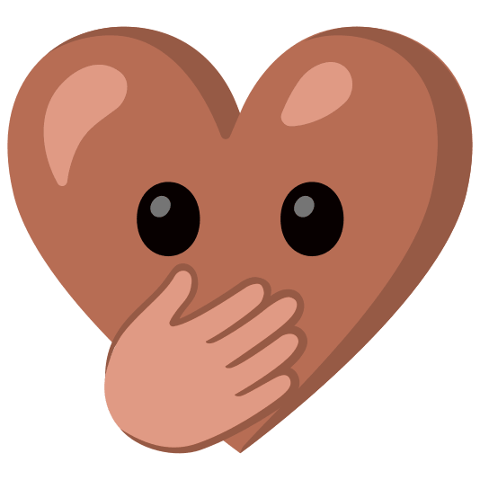 Face with open eyes and hand over mouth and Brown heart