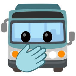 face with open eyes and hand over mouth and bus