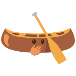 face with open eyes and hand over mouth and canoe