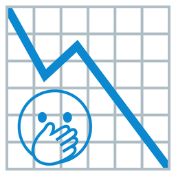 face with open eyes and hand over mouth and chart decreasing