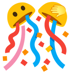 face with open eyes and hand over mouth and confetti ball