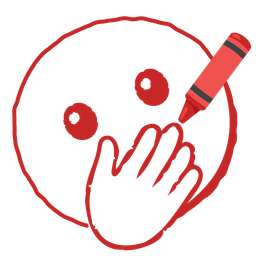 face with open eyes and hand over mouth and crayon