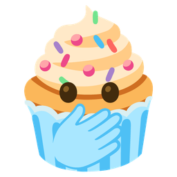 face with open eyes and hand over mouth and cupcake