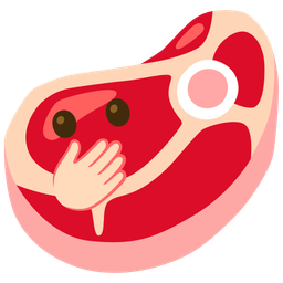 face with open eyes and hand over mouth and cut of meat