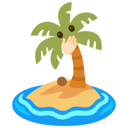 face with open eyes and hand over mouth and desert island