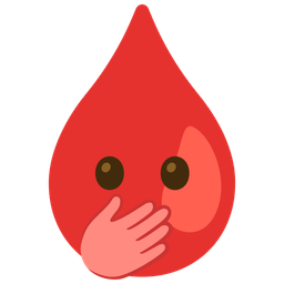 face with open eyes and hand over mouth and drop of blood