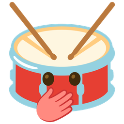 face with open eyes and hand over mouth and drum