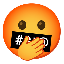 face with open eyes and hand over mouth and face with symbols on mouth