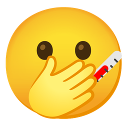 face with open eyes and hand over mouth and face with thermometer