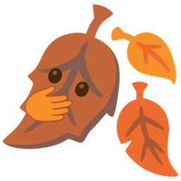 face with open eyes and hand over mouth and fallen leaf