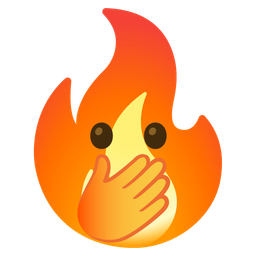 face with open eyes and hand over mouth and fire