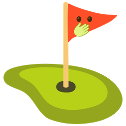 face with open eyes and hand over mouth and flag in hole