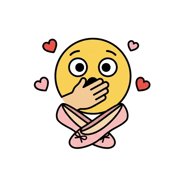 Face with open eyes and hand over mouth and Flat shoe