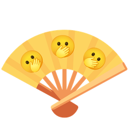 face with open eyes and hand over mouth and folding hand fan
