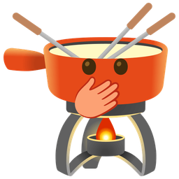 face with open eyes and hand over mouth and fondue