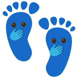 face with open eyes and hand over mouth and footprints